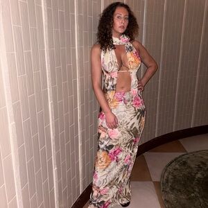 Floral Printed Two Piece Maxi Skirt Set